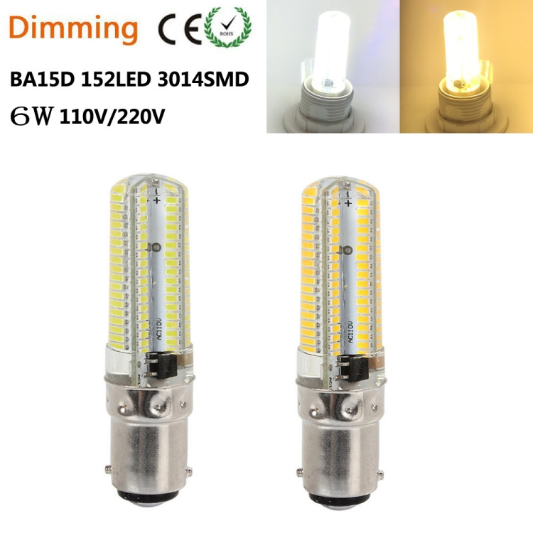 LED GY6.35 E11 E12 E14 E17 BA15 G4 G9 G8  6W crystal light SMD3014-152 corn bulb 6W 110 240V Dimming silicone lamp