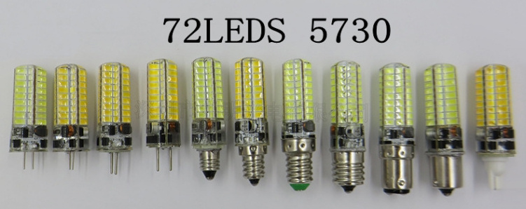 LED GY6.35 G5.3 E11 E12 E14 E17 BA15D BA15S T10 crystal light 5730-72 corn bulb lamp constant current AC/DC12V silicone