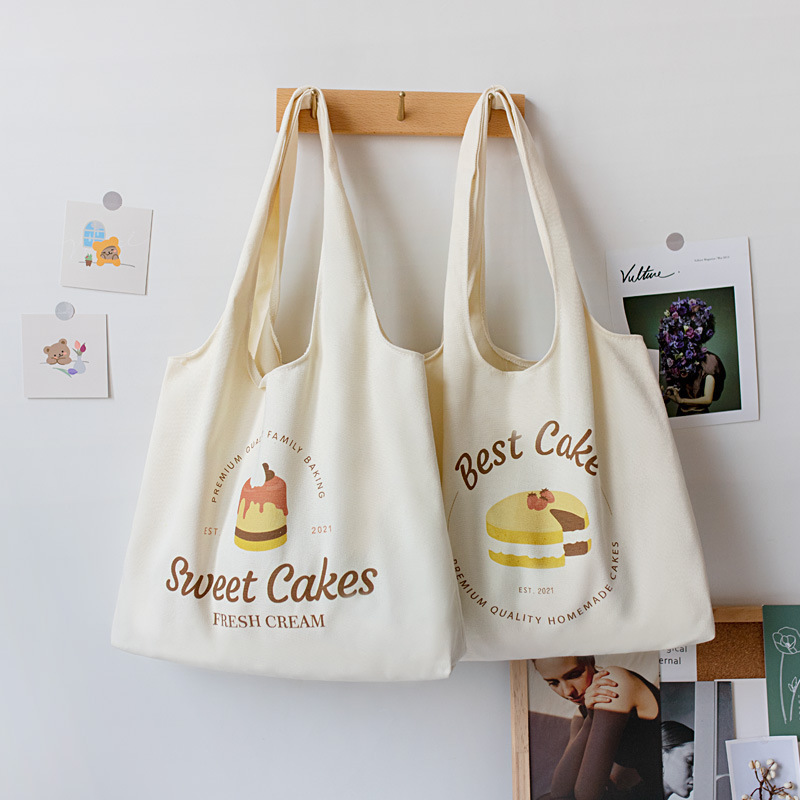 Holiday Gift Customized Logo Large Capacity Shopping Bag Shoulder Foldable Canvas Bag