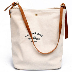 New Fashion Design Custom Logo Color Cotton Brown Handles Tote Bag Printed Canvas Tote Shoulder Bags with Leather Hand