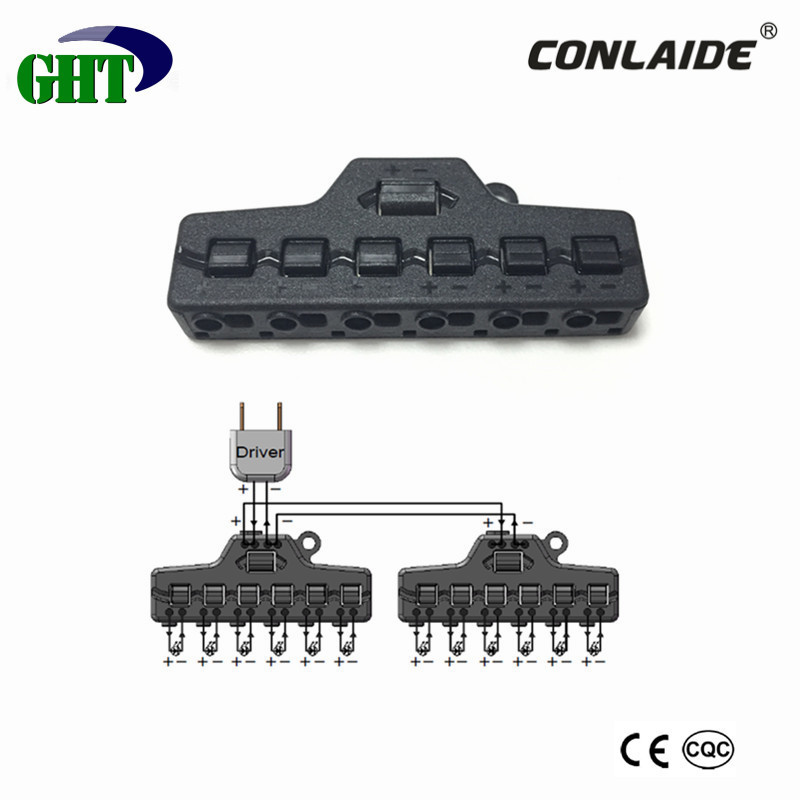 1In 6 Out Push In Wire Connection Cable Split Connector with 48V DC