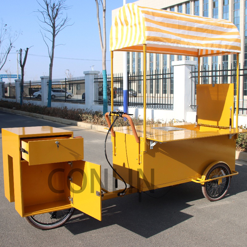 Coffee Cart With Electric Bike Coffee Cart Commercial Food Bicycle Cart Hot Dog Bike For Sale