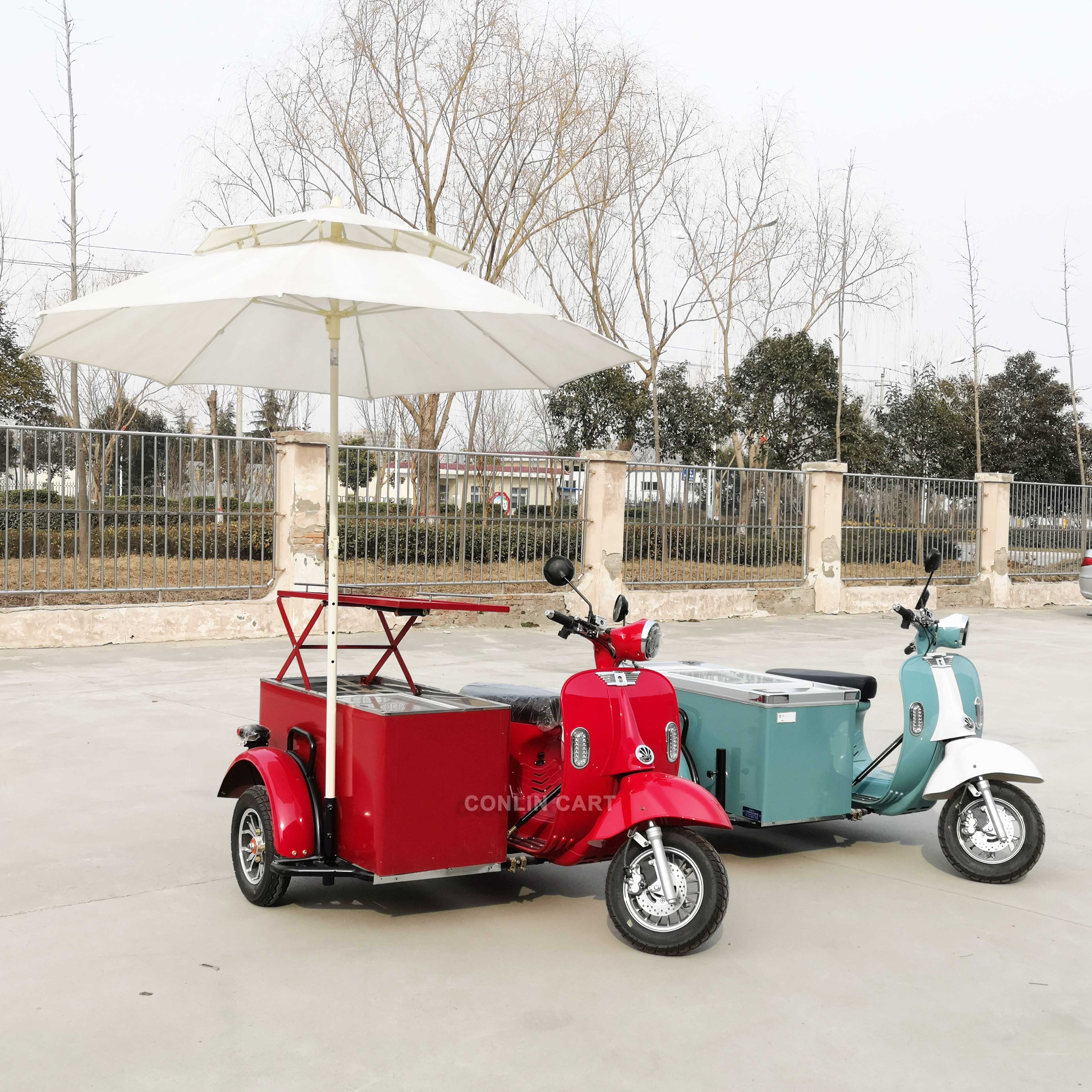 New Arrived Electric Ice Cream Vespa Scooter Electric Bicycle with Ice Cream Cart Tricycle Food Cart for Sale