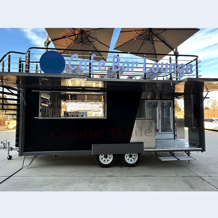 Factory price food trailer with upper deck seating food truck camper shipping container restaurants for sale