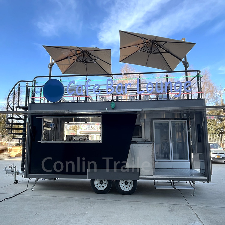 Functional customized food truck coffee 2 floor design mobile hot food cart mobile pizza oven trailers for sale