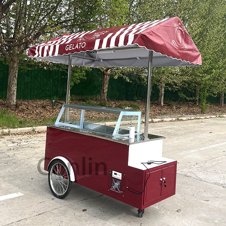 New Arrived Gelato Cart with Awning Hand Push Ice Cream Cart Mexican Ice Cream Push Cart for Sale