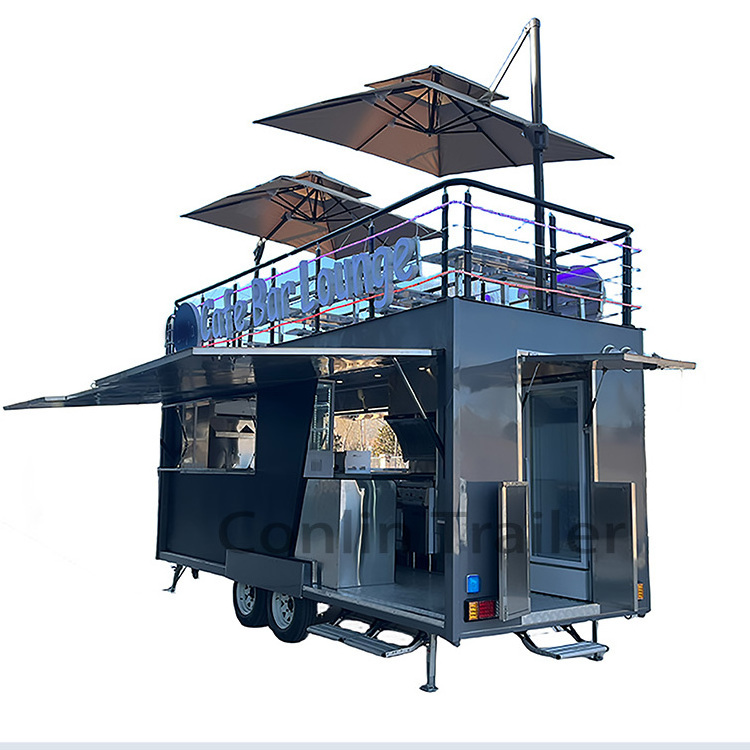 Factory price food trailer with upper deck seating food truck camper shipping container restaurants for sale