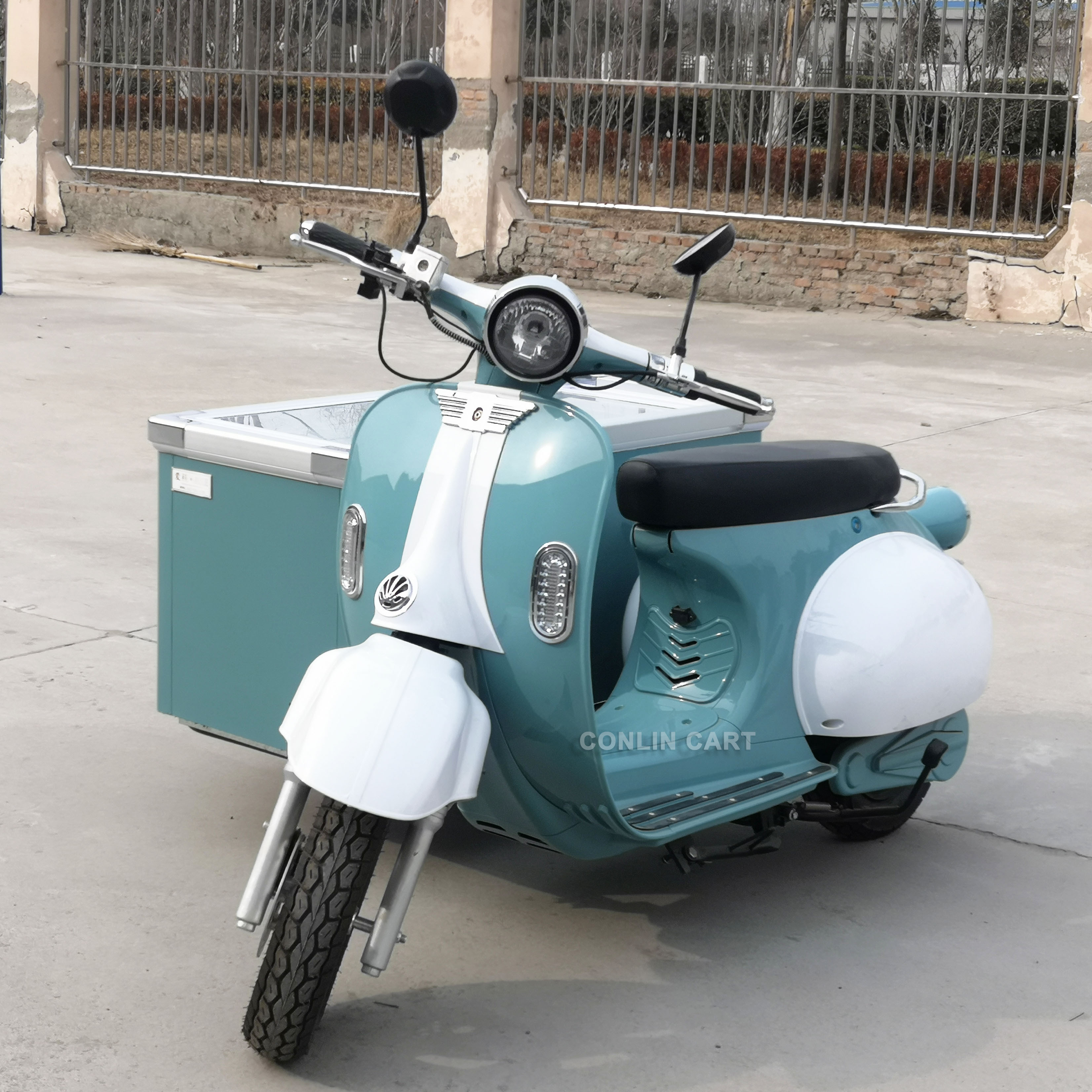 New Arrived Electric Ice Cream Vespa Scooter Electric Bicycle with Ice Cream Cart Tricycle Food Cart for Sale