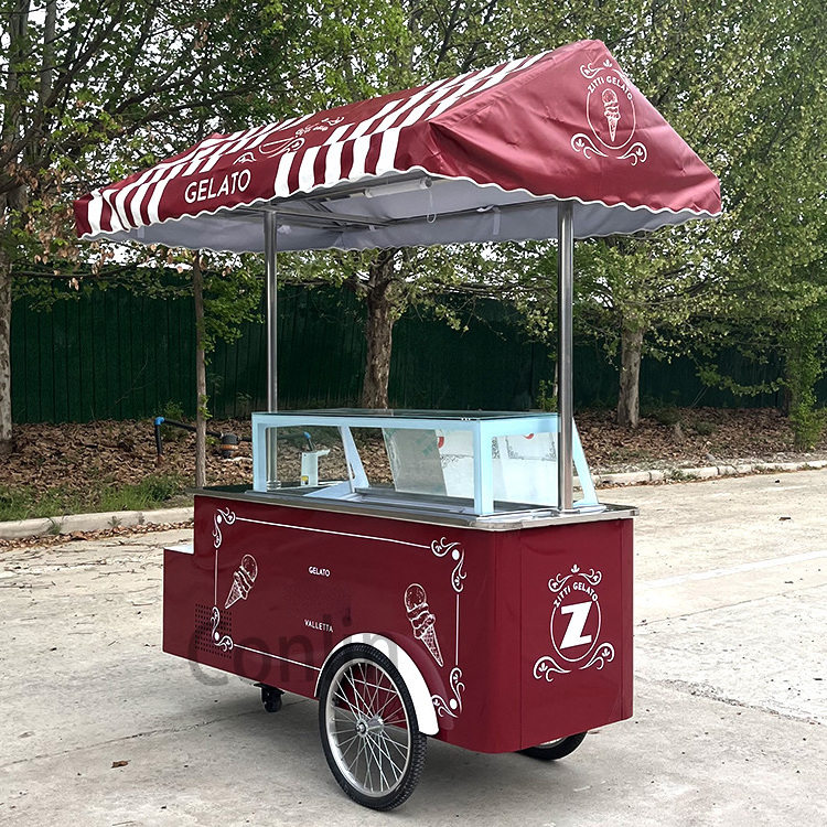 New Arrived Gelato Cart with Awning Hand Push Ice Cream Cart Mexican Ice Cream Push Cart for Sale