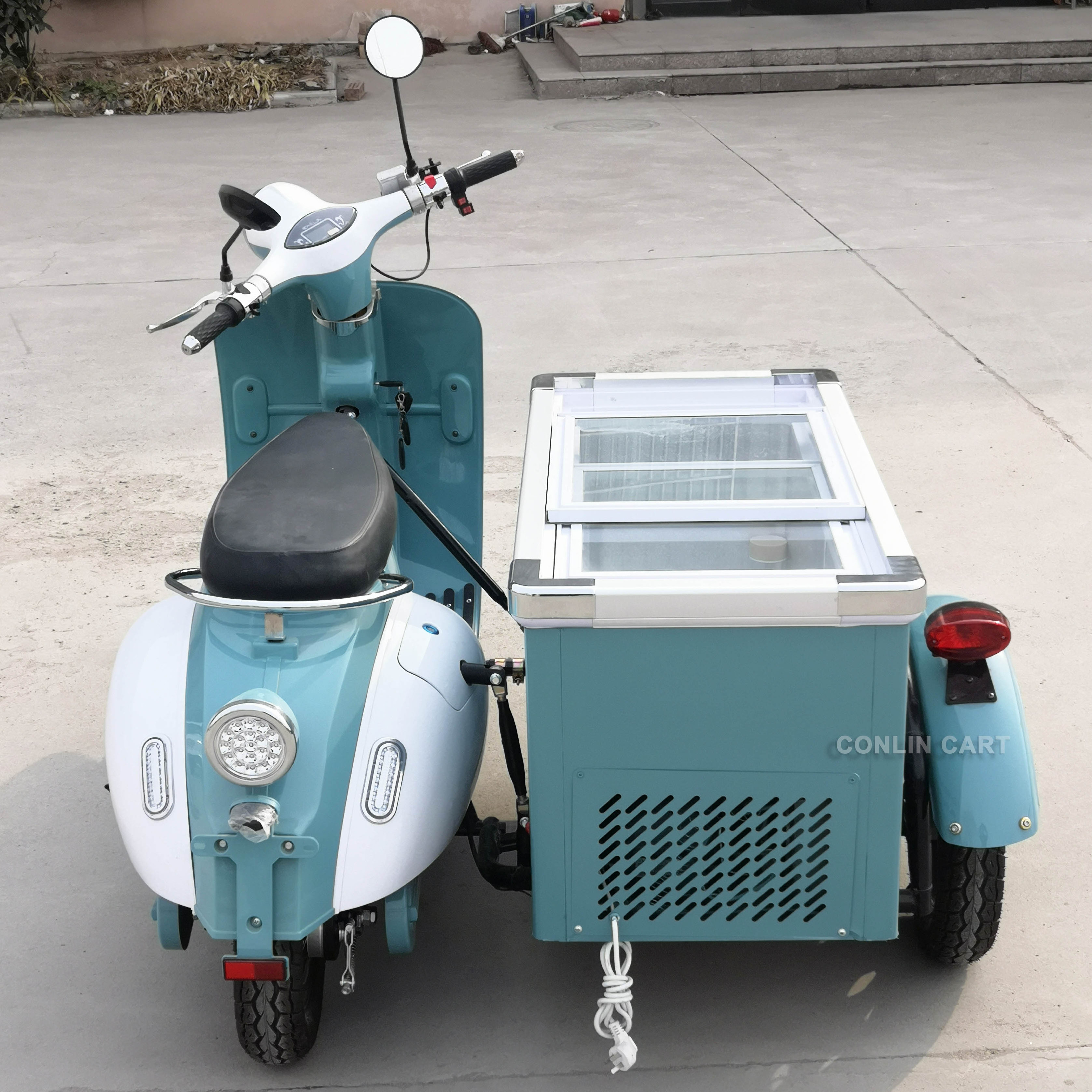 New Arrived Electric Ice Cream Vespa Scooter Electric Bicycle with Ice Cream Cart Tricycle Food Cart for Sale