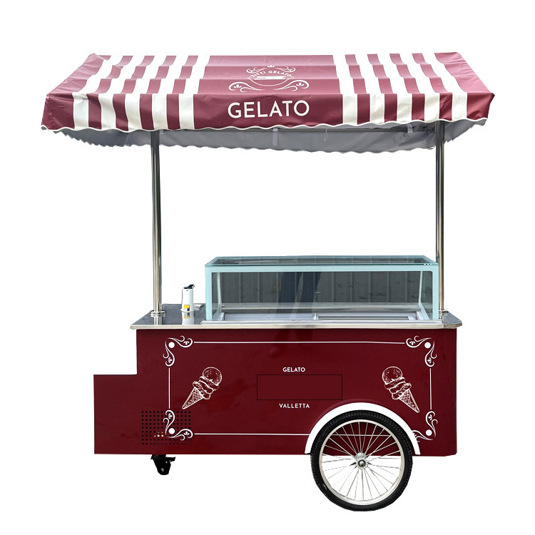 New Arrived Gelato Cart with Awning Hand Push Ice Cream Cart Mexican Ice Cream Push Cart for Sale