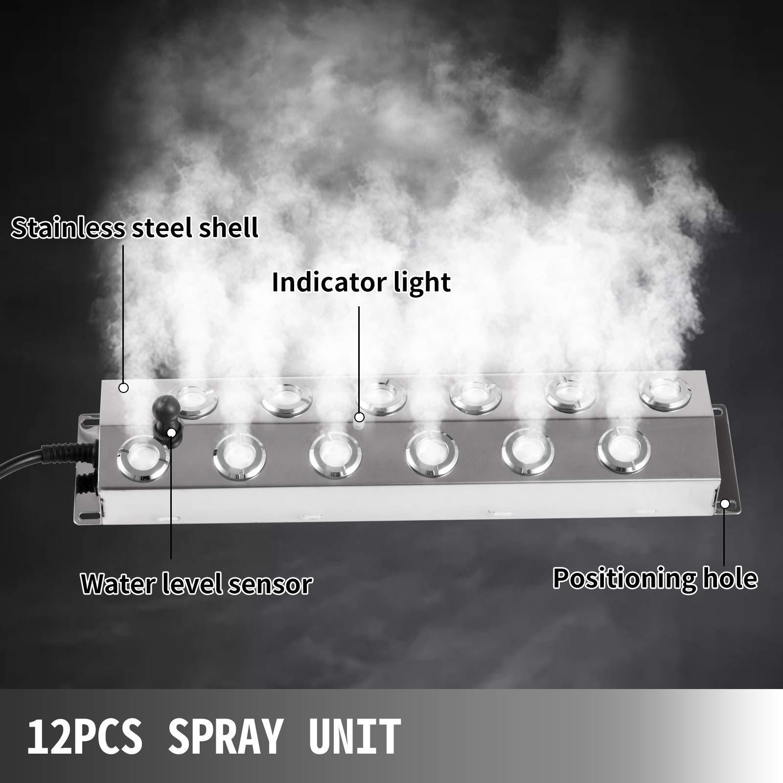 12 Head Ultrasonic Mist Sprayer with Waterproof Power Supply Ultrasonic Humidifier Stainless Steel Pond Atomizer 7kg/h Mist Make