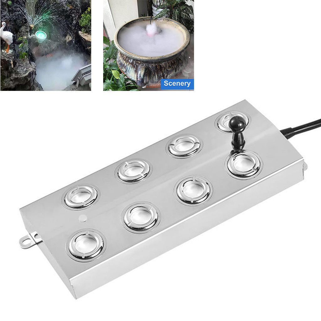 8 Head Ultrasonic Mist Maker Fogger Stainless Steel Humidifier Aeromist Hydroponics Water Fountain Pond Atomizer