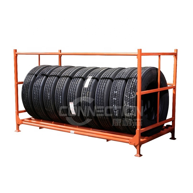 2024 new Commercial Motorcycle For Warehouse Tire shelf Metal Truck Tire storage Rack Folding stacking collapsible tire rack