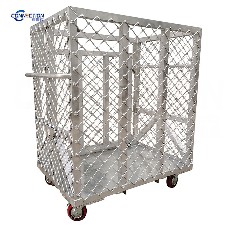 shipboard use for aluminum cage Heavy duty movable storage  pallet cage bins stillage with wheel