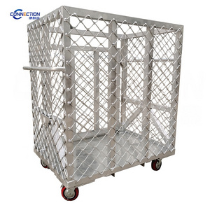 shipboard use for aluminum cage Heavy duty movable storage  pallet cage bins stillage with wheel