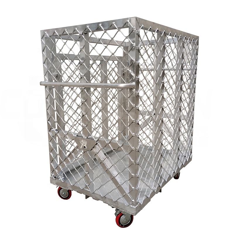 shipboard use for aluminum cage Heavy duty movable storage  pallet cage bins stillage with wheel