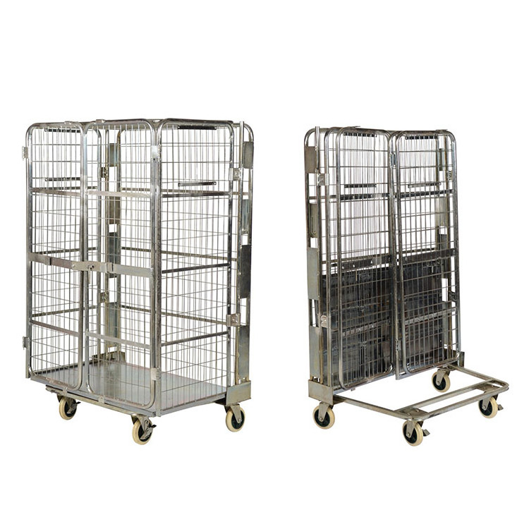 Custom 4 wheel collapsible warehouse heavy duty 660lbs platform steel logistics roll cart cage trolley