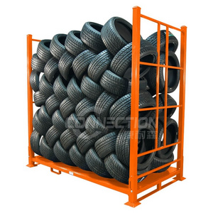 Customized heavy duty folding portable metal spare steel make detachable stackable pallet tire rack