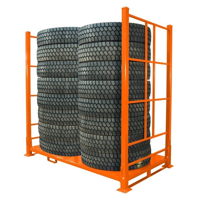 Customized heavy duty folding portable metal spare steel make detachable stackable pallet tire rack