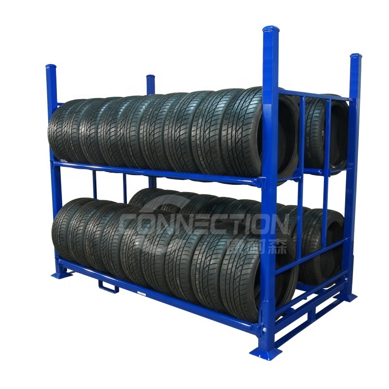 2024 new Commercial Motorcycle For Warehouse Tire shelf Metal Truck Tire storage Rack Folding stacking collapsible tire rack