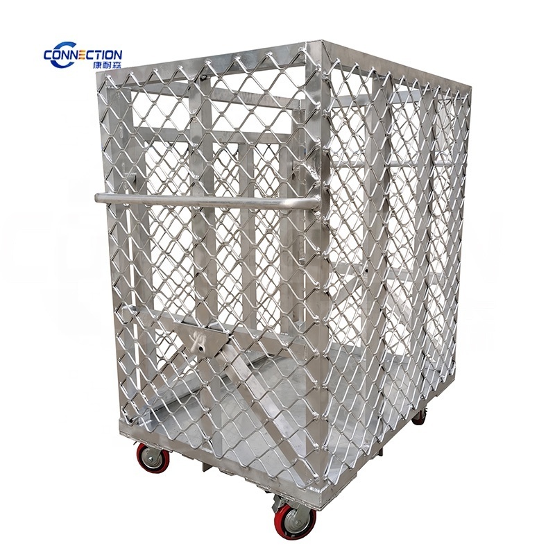 shipboard use for aluminum cage Heavy duty movable storage  pallet cage bins stillage with wheel