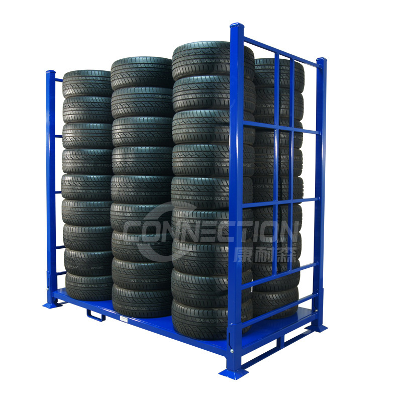 2024 new Commercial Motorcycle For Warehouse Tire shelf Metal Truck Tire storage Rack Folding stacking collapsible tire rack