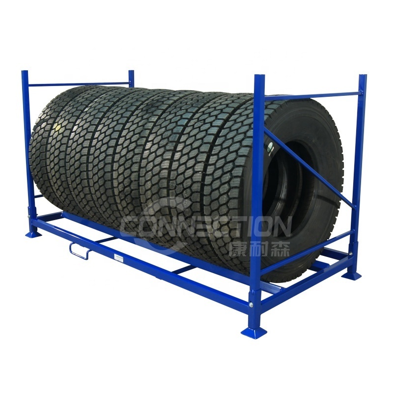 2024 new Commercial Motorcycle For Warehouse Tire shelf Metal Truck Tire storage Rack Folding stacking collapsible tire rack