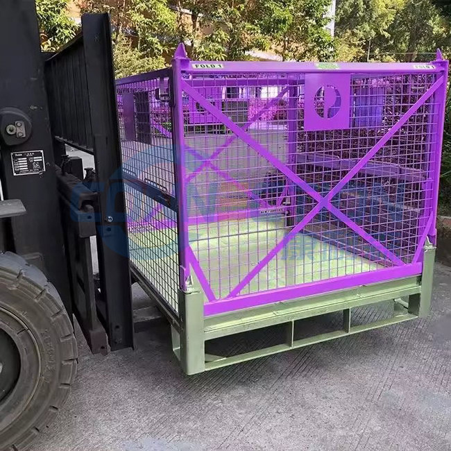 Warehouse Powder Coating Coating Foldable Wire Mesh Storage Cage Steel Pallet Cage Metal Crate For Material Handing Storage