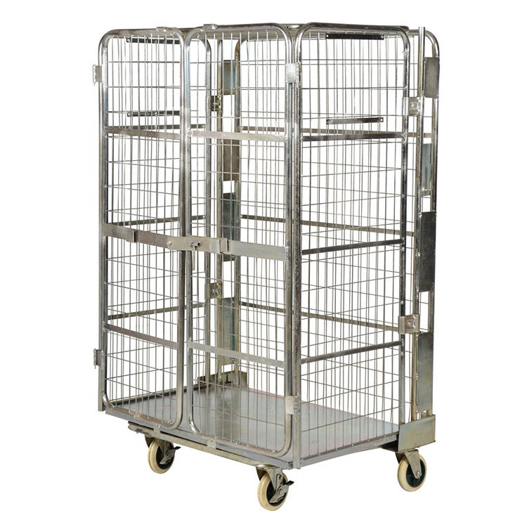 Custom 4 wheel collapsible warehouse heavy duty 660lbs platform steel logistics roll cart cage trolley