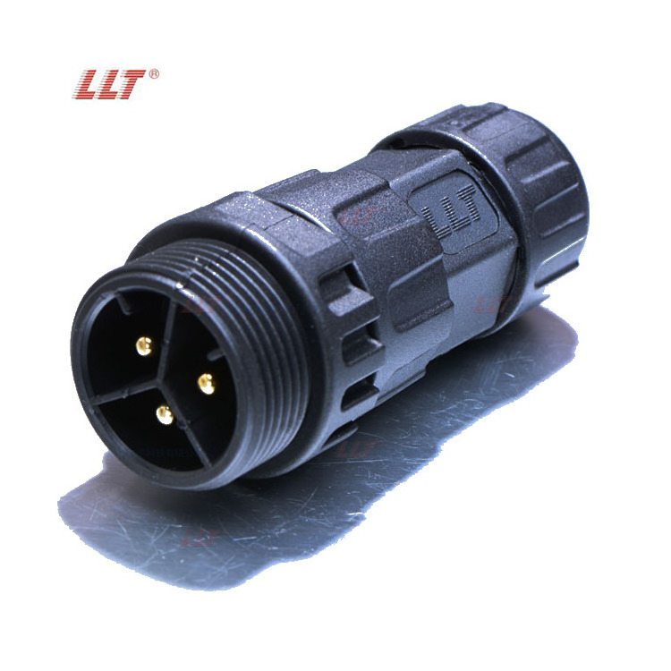 LLT IP67 Waterproof Plastic Nylon M25 3 Pin Assembly Thread Lock Solar Power Battery Charging Male Female Connector Plug