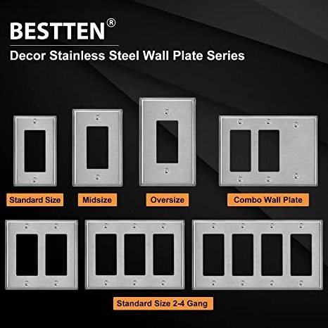 Metal 1 Gang Switch Cover Stainless Steel Outlet Cover Decorator Metal Wall Plate Electrical Panel Faceplate Wall Plate Cover