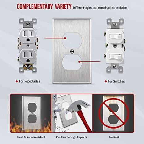 1-Gang Stainless Steel Switch Outlet Cover Duplex Receptacle Metal Wall Plate