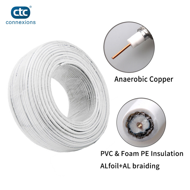 High Voltage CCA/CCS 75 Ohm RG6 Quad Shield Cable CATV Antena RG 6 Rf Coaxial Cable with Sma Connector