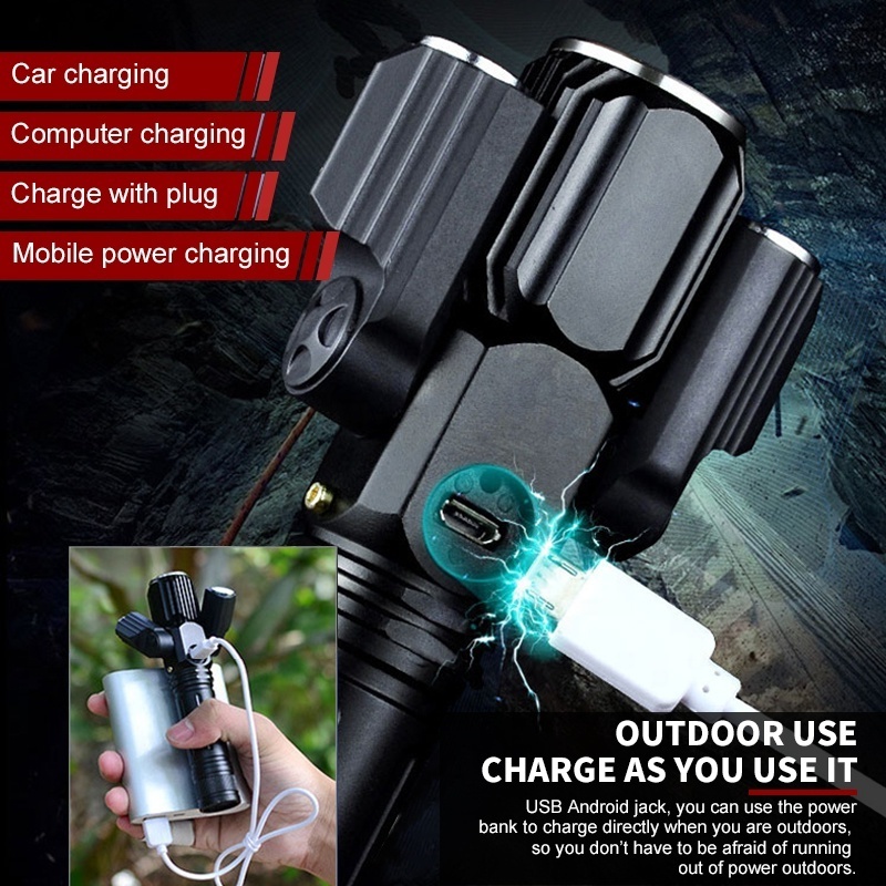 Wholesale Hand Led Usb Flash Torch Light Outdoor 1200 Lumen Dc 6V Waterproof Led Self Defensive Camping Rechargeable Flashlight