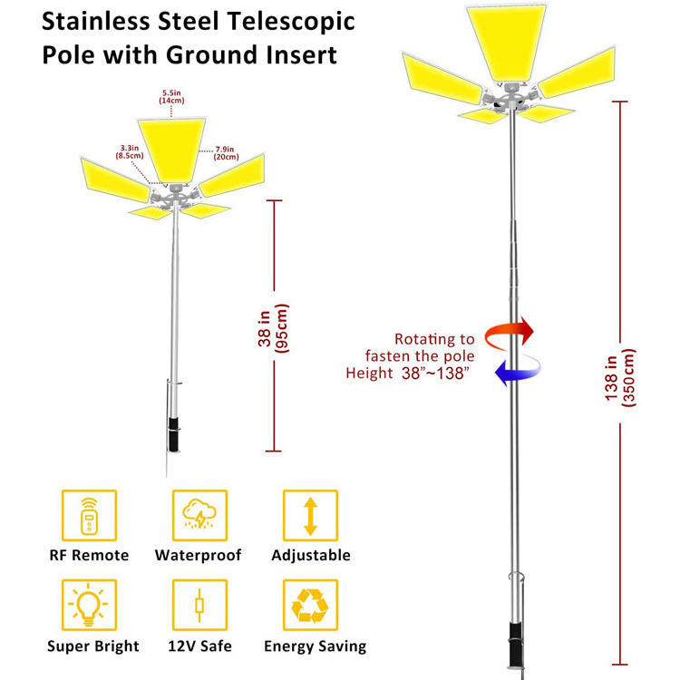 Brightness Big area Lighting DC 12V Outdoor Camp Lantern Telescopic Rod Portable LED Camping Light