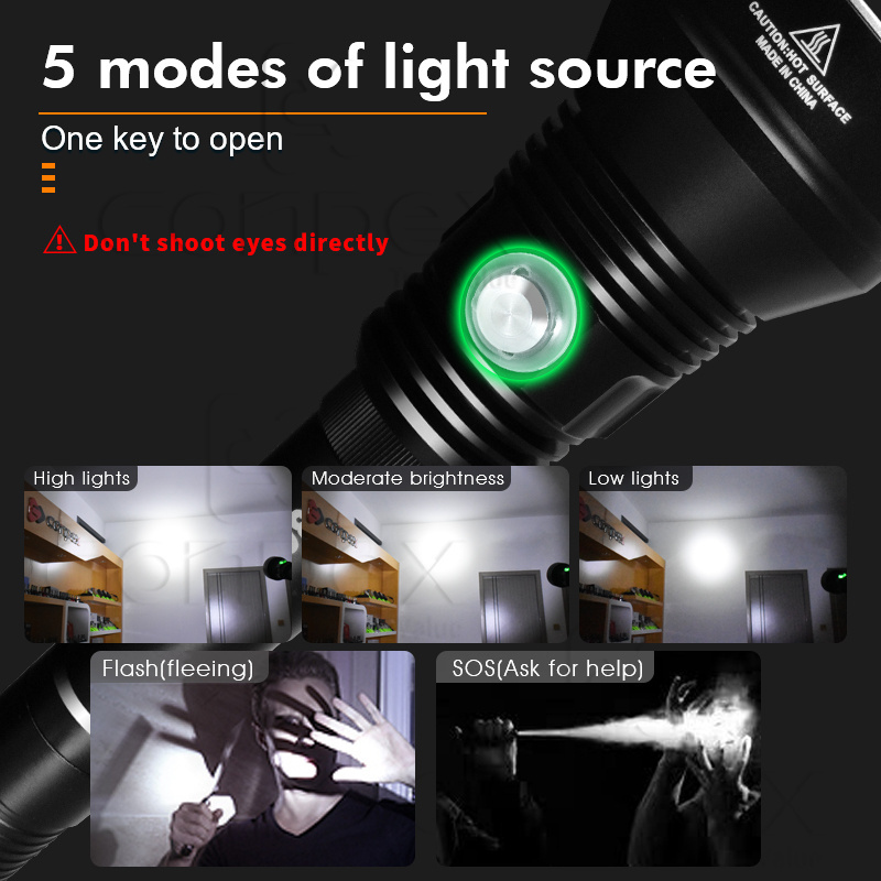 360 light 8000 Lumen Multi-Function super bright zoom high powered torch Professional diving led flashlight for hunting camping