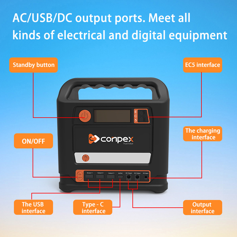 Conpex 300w Solar Panel Portable Power Bank AC/DC USB Output Outdoor Power Bank Station Electricity Generation