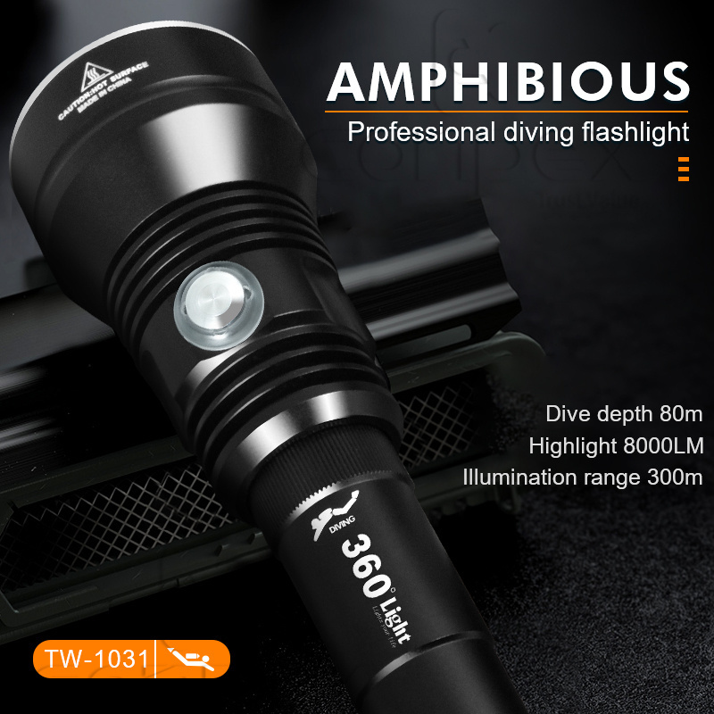 360 light 8000 Lumen Multi-Function super bright zoom high powered torch Professional diving led flashlight for hunting camping