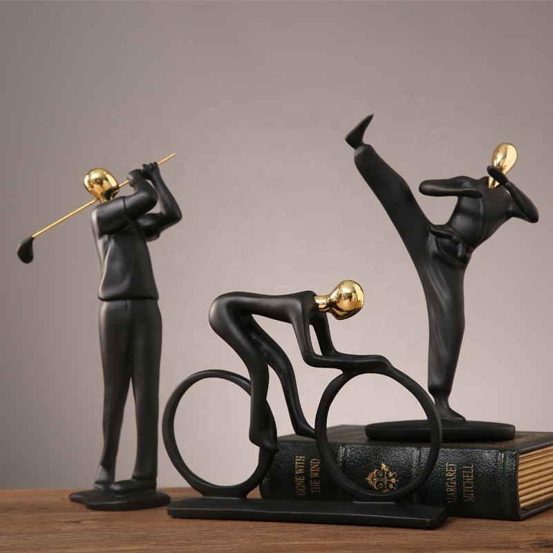 statue of man sports bike shooting kung fu baseball golf football tennis Ping Pong figures