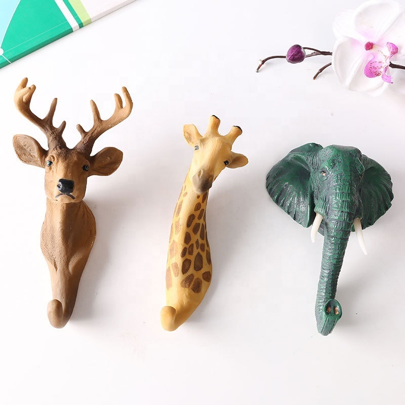 Resin animal elephant zebra goat deer orangutan giraffe head statue novelty wall arts decorative jacket hooks