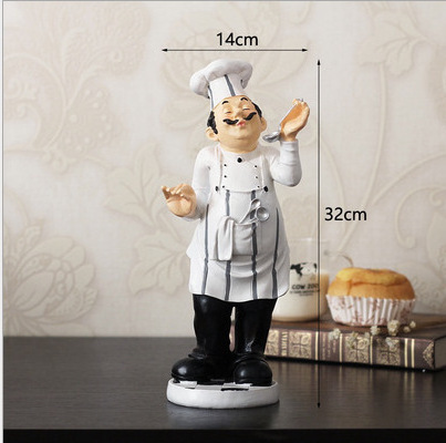 Factory wholesale new design resin kitchen decoration chef figure sculpture cook statues with chalkboard