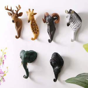 Resin animal elephant zebra goat deer orangutan giraffe head statue novelty wall arts decorative jacket hooks