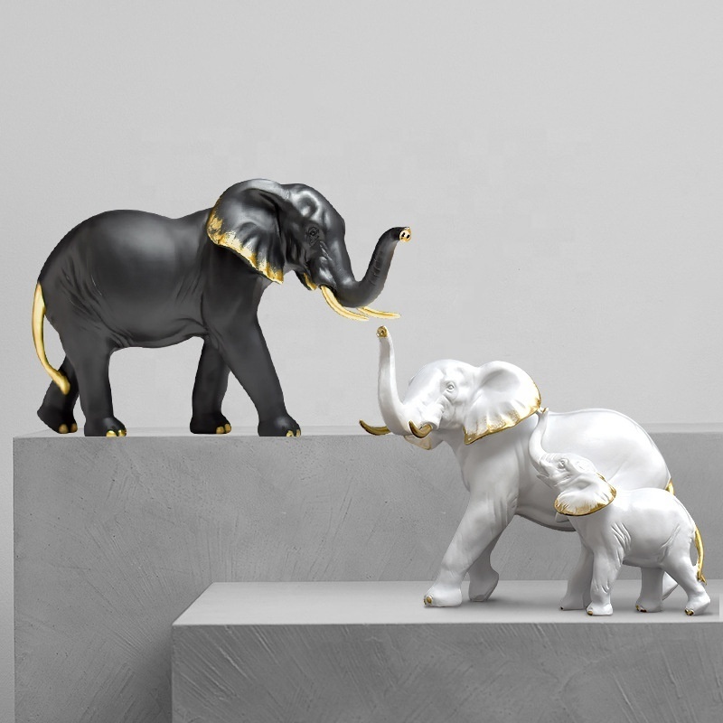 Gold black white elephant decoration handicraft home decor resin elephant statue sculpture figurine