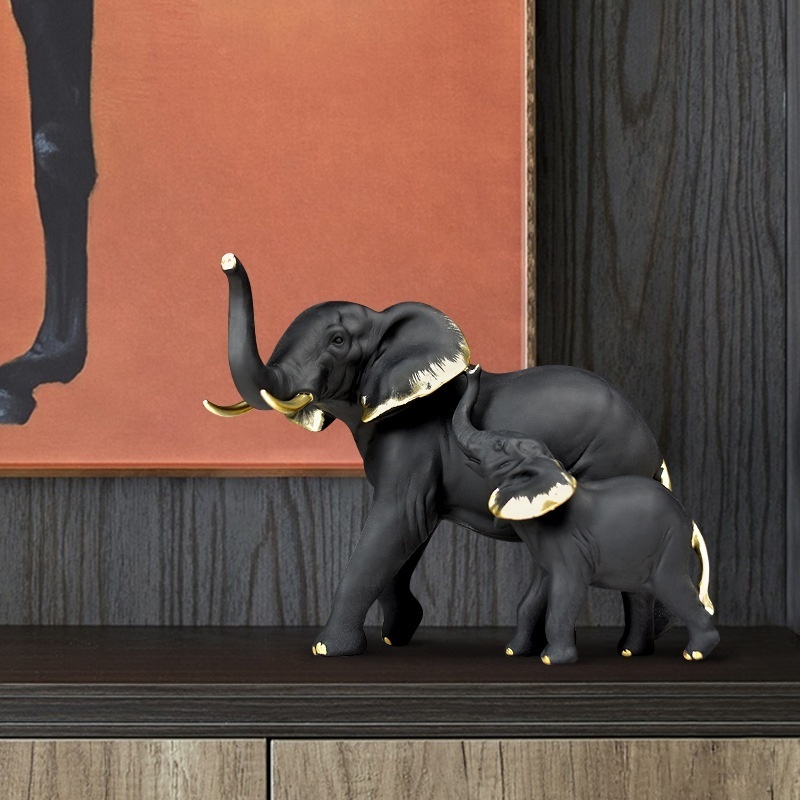 Gold black white elephant decoration handicraft home decor resin elephant statue sculpture figurine