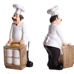 Factory wholesale new design resin kitchen decoration chef figure sculpture cook statues with chalkboard