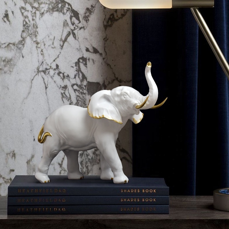 Gold black white elephant decoration handicraft home decor resin elephant statue sculpture figurine