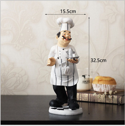 Factory wholesale new design resin kitchen decoration chef figure sculpture cook statues with chalkboard