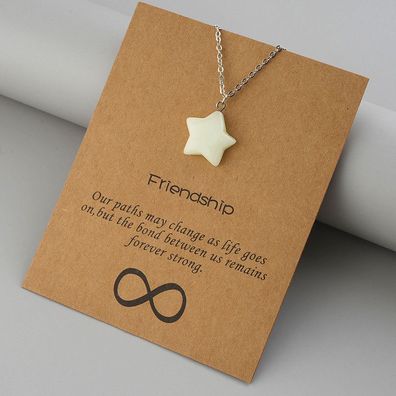 Glow In The Dark Charms Trendy Fashion Jewelry Brown Message Card Waterdrop Star Luminous Heart Pendant Necklace