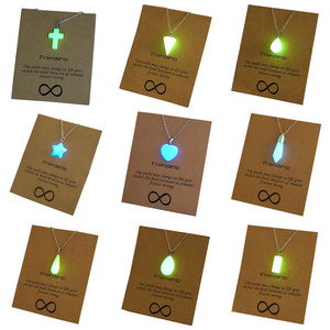 Glow In The Dark Charms Trendy Fashion Jewelry Brown Message Card Waterdrop Star Luminous Heart Pendant Necklace